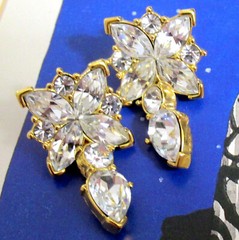 Vtg Runway MONET 80s GP Floret w Icy Swarovski Crystal Dangle Earrings Posts Exc
