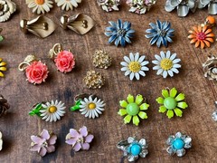 Huge Vintage Flower Earring Pairs Lot Enamel Rhinestone Coro Avon W Germany Etc.
