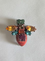 Retro Vintage Colorful Rhinestone Crystal Bee Pin Brooch Signed LOVE HUG
