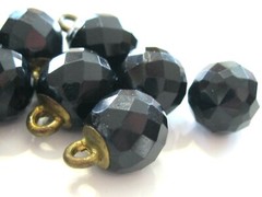 21 PC BUTTON LOT SET ANTIQUE VICTORIAN FACETED FRENCH JET / BLACK GLASS BUTTONS