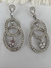 Vintage Nolan Miller Glamour Rhinestone Dangle Pierced Earrings 2 1/4”
