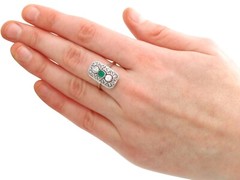 Antique Art Deco Emerald Diamond and Yellow Gold Dress Ring