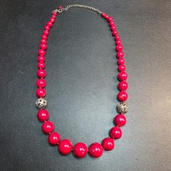 Graduated Natural Dyed Coral w Sterling Beaded Necklace