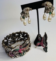JTV Jewelry Humming Bird , Brooch Bracelet And Earrings With Crystal
