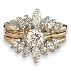 Vintage 1980s Wedding Ring Set Size 5 Cubic Zirconia 14K Gold Plate – 14F