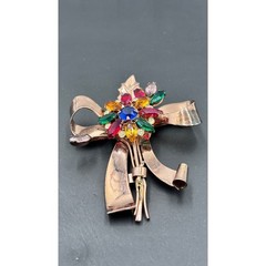 Coro Craft Sterling Silver Multi-Color Rhinestone Bow Floral Brooch Pegasus Tag