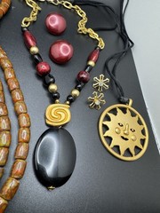 Vintage Boho Jewelry Lot 3 Necklaces 3 Earrings Sun Pendant