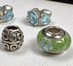 5 Sterling 925 Silver Rhinestone Glass Murano? Slide Charms Bohemian Flowercore