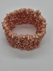 Vintage Pink Coral Wide Band Stretch Bracelet W/ Free-Shape Tumbled Stones