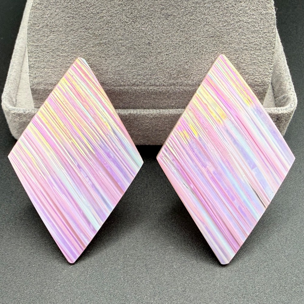 Vintage Iridescent Dichoric Art Glass Pierced Earrings Bold Textured Statement