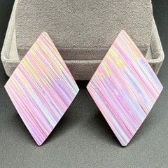 Vintage Iridescent Dichoric Art Glass Pierced Earrings Bold Textured Statement