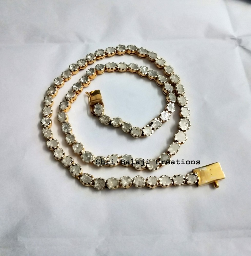Natural Uncut Diamond Polki 925 Sterling Silver Necklace Jewelry