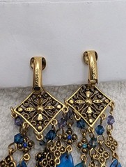 2 Vintage Chandelier Dangle Pink Glass – Blue Avon Clip-On Earrings