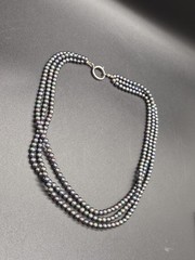Vtg 3 Strand Purple Dark Grey Opalescent Pearl Necklace Sterling Silver Clasp 24