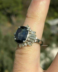 Edwardian 3.50Ct Oval Cut Blue Sapphire CZ Halo Women Ring 14K White Gold Finish