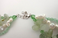 Vintage Multi Strand Necklace Freshwater Pearls & Pale Green Prehnite Gemstones