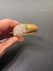 RARE Signed Mazer Rhinestone Inset Gold Tone Metal Cuff or Hinged Bracelet