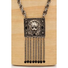 Edlee Vintage Chain Lion Door Knocker Necklace Heavy Chain Silver Signed BinBL