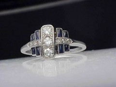 Art Deco Vintage 3.50 Ct Diamond & Sapphire Wedding Ring 925 Sterling Silver