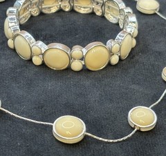 Vintage Napier Bracelet Necklace Set Cream Silver Tone