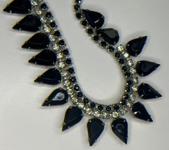 Vintage Black Faceted, Glass/Stone Necklace & Clip-On Earring Set. 1940s-1950s.￼