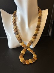 Vintage Exotic Wood Disc Bead Necklace 20” Retro Boho Bohemian