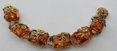 Antique Art Deco Amber Glass Link Floral Brass Bracelet Geometric Neiger Brother