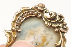 Victorian 15k 18k Yellow Gold Handmade Brooch Hand Painted Blonde Red Head Woman