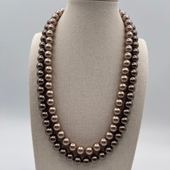 Vintage Hong Kong Double Strand Bronze Faux Pearl Necklace Mocha Brown Graduated