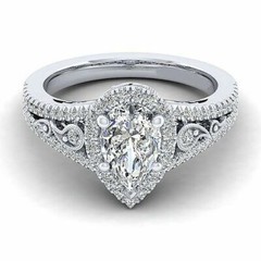 Art Deco Pear Lab Created Diamond Bridal, Party Wear 14K White Gold Finish Ring