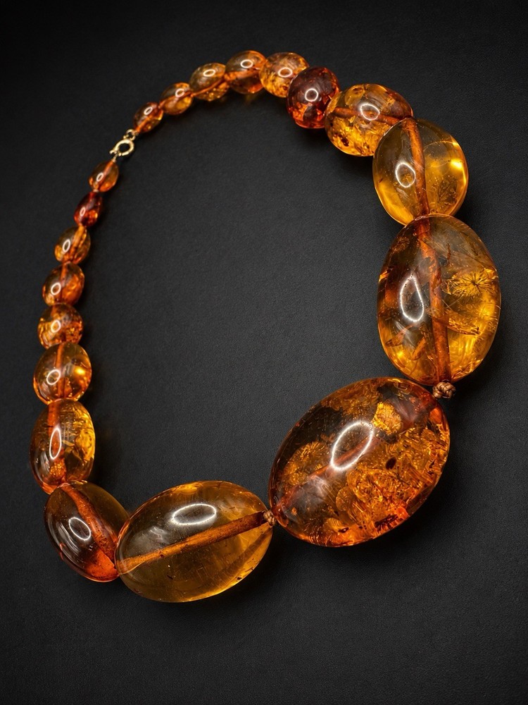 Vintage Baltic Amber Bead Necklace 51.06g Large Cognac Honey Amber Graduated