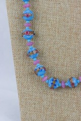 Sky Blue Cake Bead Necklace with Glass Bead Spacers, Closed Single Strand, 132gr