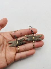 Vintage Style Antiqued Bronze Tone Art Nouveau Dragonfly Elegant Hook Earrings