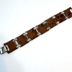 Vintage Enamel on Copper Bracelet Green Panel MCM Mid Century Modern 50s 6 3/4″