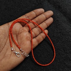Natural Italian Sea Red Coral 2’mm Smooth Round Beads Necklace Natural Red Color