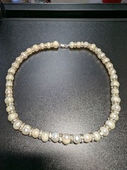 Genuine Freshwater Pearl Necklace Rhinestone Rondelle Spacers Choker 17″