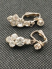 1950s Austria silver plated clear crystals spray brooch clip on earnings set