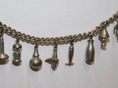 S1 Vintage Retro Silver Tone Chain Link (12) Charm Bracelet Sports