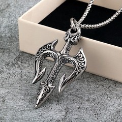 Stainless steel men’s trident pendant necklace