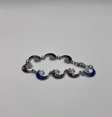 Celestial Moon Star⭐️Rainbow Dyed Abalone Charm Vintage Bracelet 7 Inch EUC