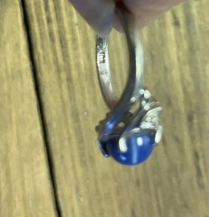 Vintage 10k White Gold Blue Lindy Star Sapphire Ring, Size 5 3/4 Diamond Chips