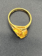 Gold plated fancy cut yellow orange stone cocktail ring size 8.25 vintage
