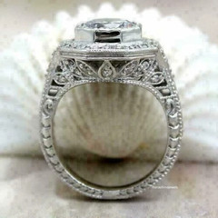 2Ct Round Cut Lab-Created Diamond Art Deco Engagement Ring 14k White Gold Finish