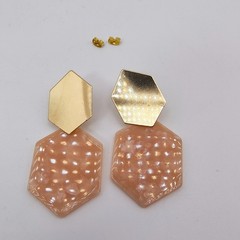 Vintage Boho Chic Geometric Earrings Dangle Lot of 4 Pink White Marbled Resin