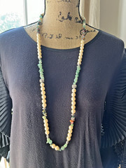 Vintage Pearls Agate, Jade & Carnelian Stone Bead Long Necklace 1960’s