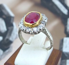 1.50 ct Ruby 18k Yellow & White Gold .35 ctw Diamonds Antique Ring Size 6.75