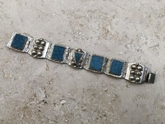 ✨🏜️VTG STAMPED TAXCO STERLING SILVER Turquoise Panel STATEMENT Bracelet Estate