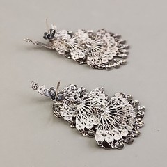 Vintage Sterling Silver Peacock Earrings Cannetille Filigree Articulated Dangles