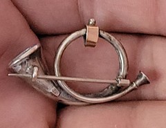 Vintage FRENCH HORN Brooch Pin 800 Silver Beautiful Design