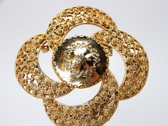 Sacred Geometry Brooch Pin Vintage Designer Signed CM JENT Gold Tone 2.3″
